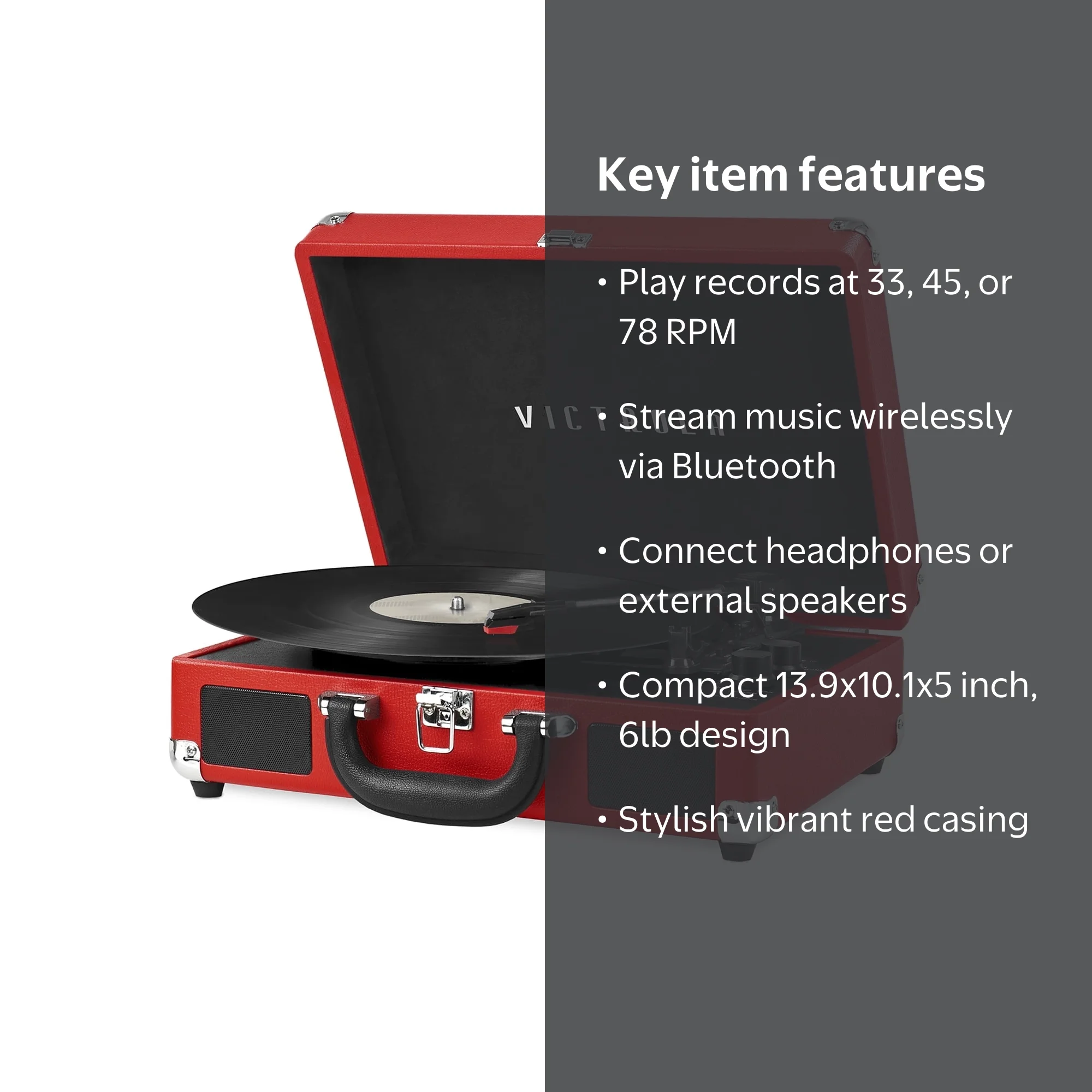 Victrola Bluetooth Portable Suitcase Record Player, 3-speed