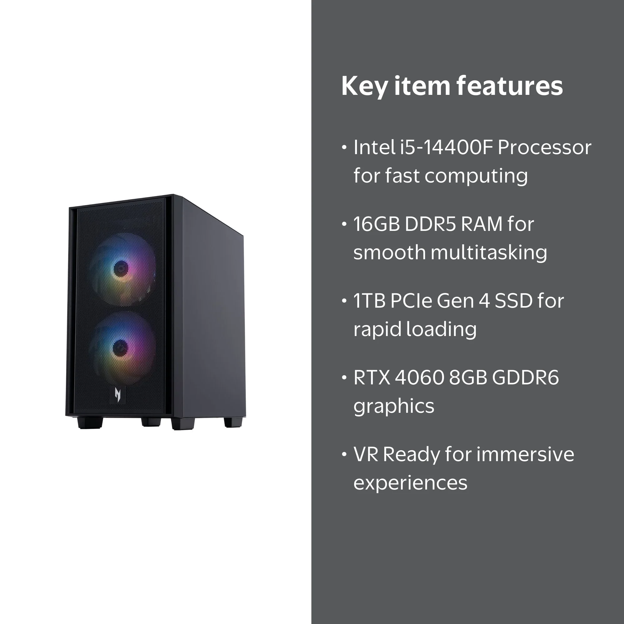 Acer Nitro 60 Gaming Desktop PC, Intel Core i5-14400F, GeForce RTX