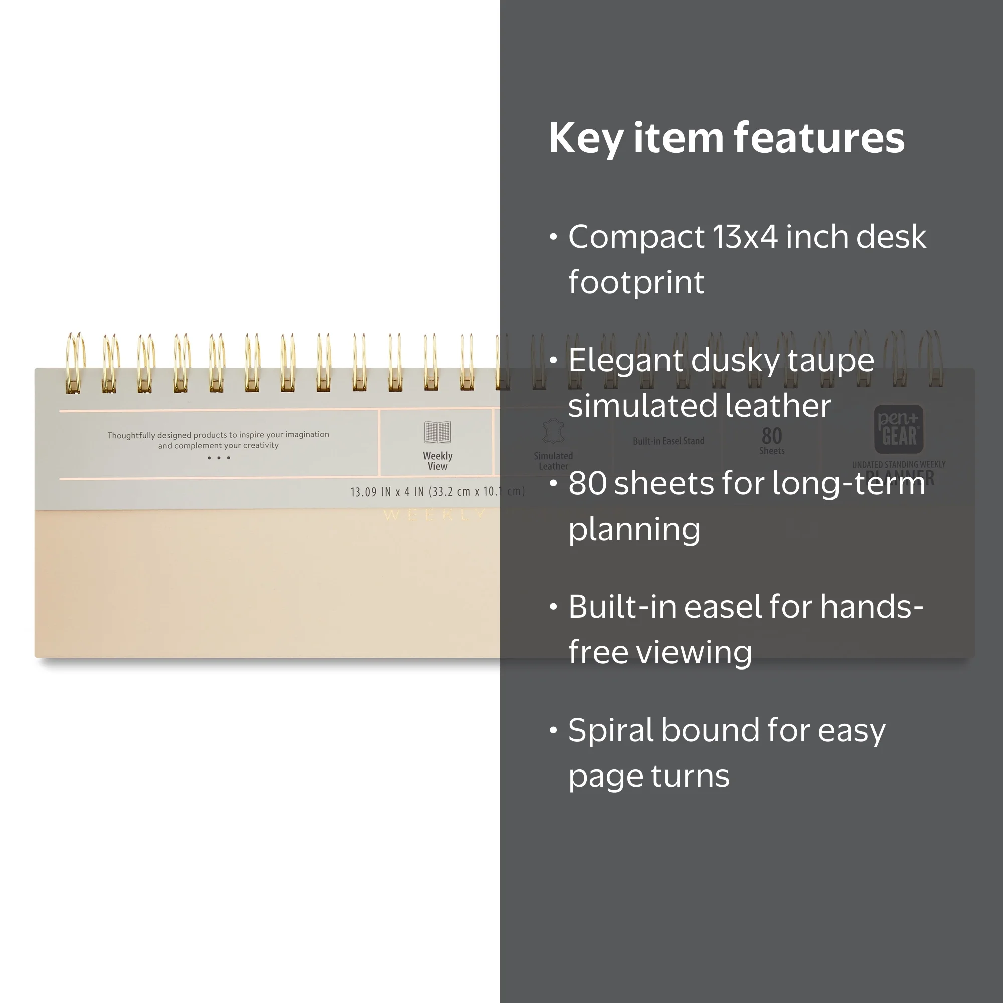 Pen+Gear Weekly Medium (13” x 4”) Dusky Taupe Undated Simulated