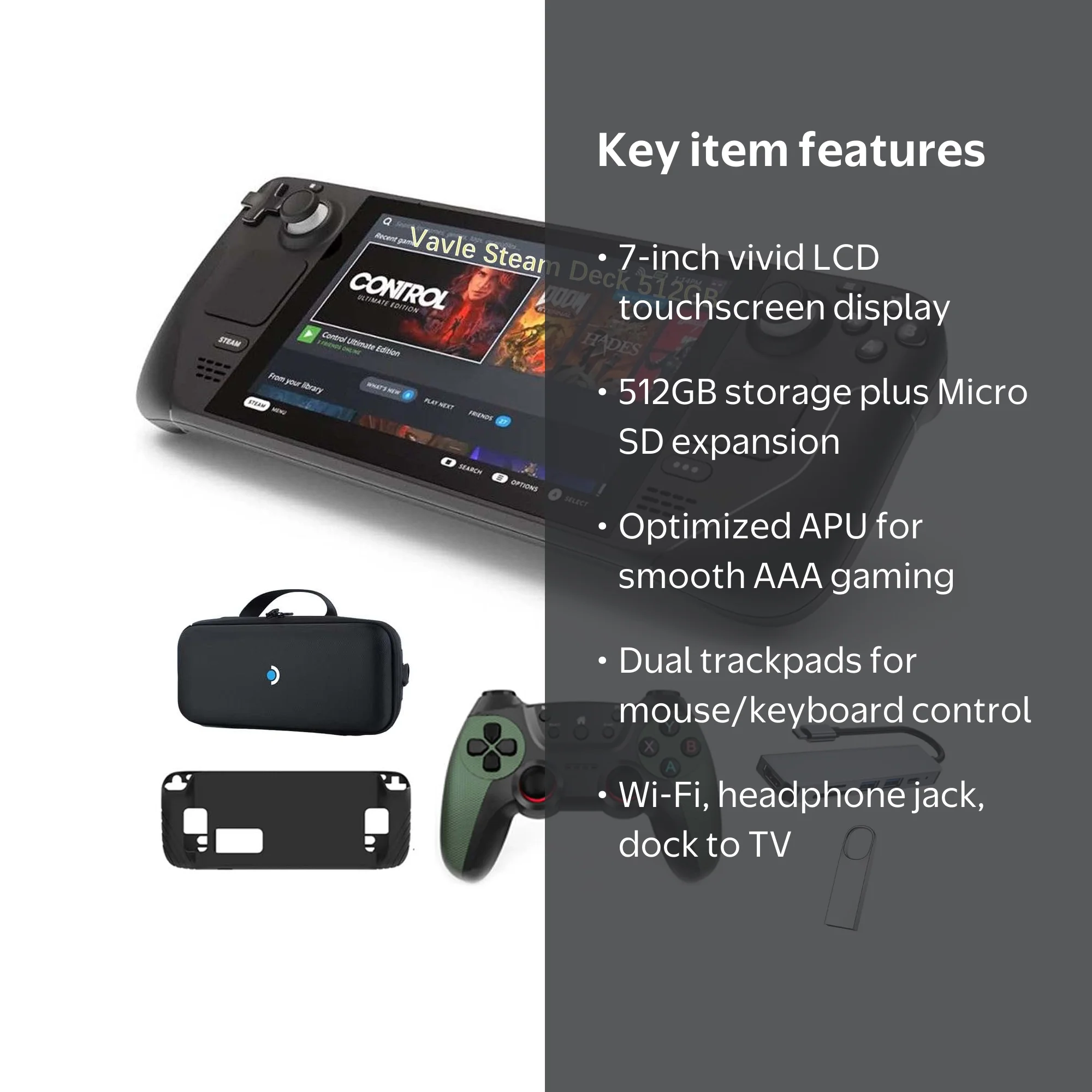 Valve Steam Deck 512GB Handheld Console, 1280x800 LCD Touchscreen