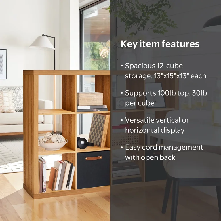 Better Homes & Gardens 12 Cube Storage Organizer, Light Honey