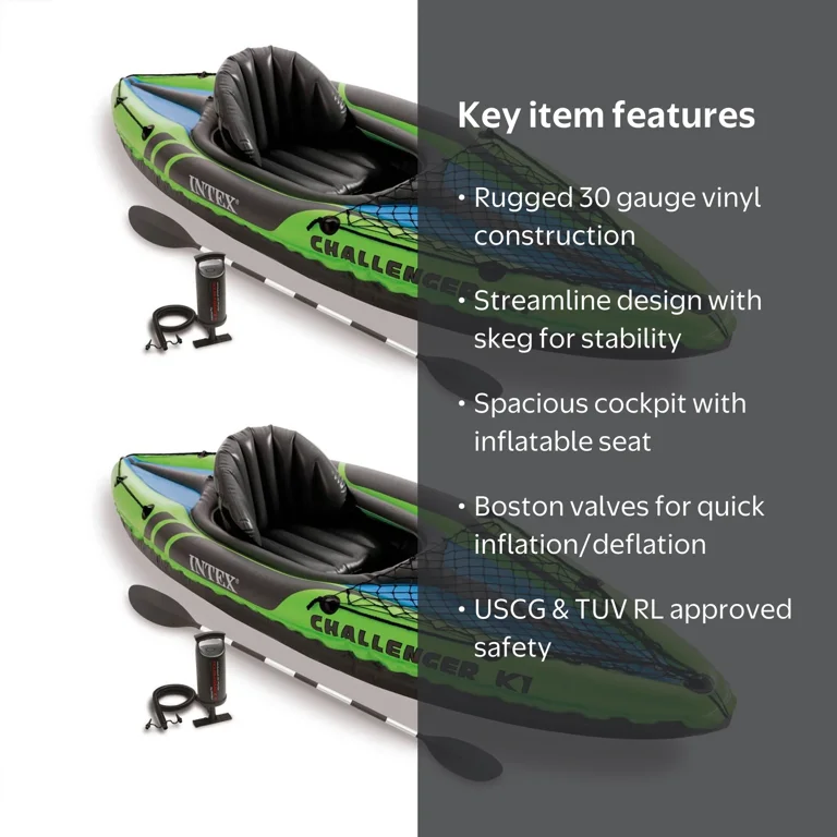 Intex Challenger K1 Single Adult Inflatable Sporty Kayak with Oars 