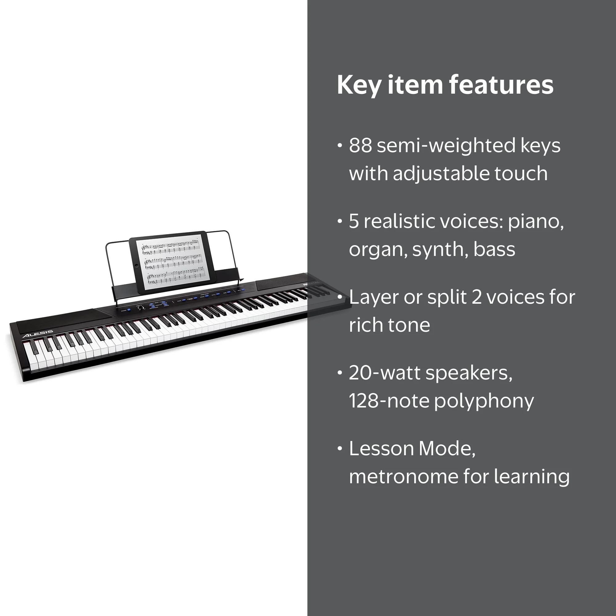 Alesis Recital 88-Key Electric Keyboard with Full-Sized Digital