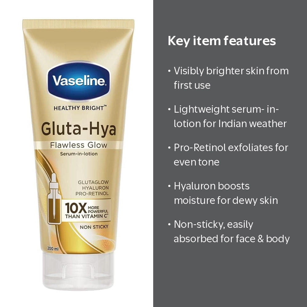 gluta glow glutathione lotion Vaseline Gluta-Hya Flawless for Face & Body | Gives Brighter Skin Women Skin Care