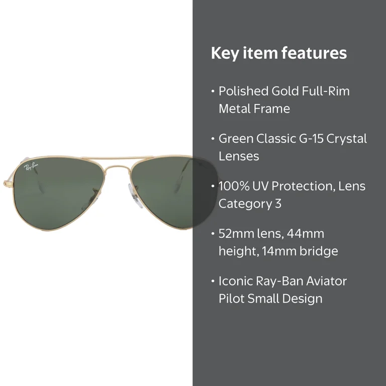 Ray-Ban, Aviator Small Metal Frame Sunglasses, RB3044, Green