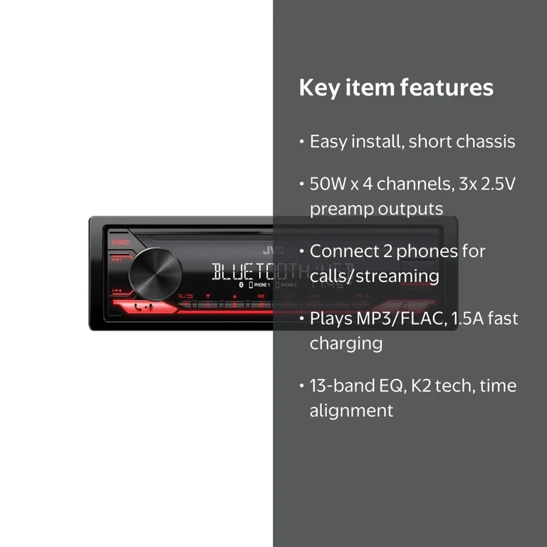 JVC KD-X280BT Car In-Dash Unit, Single-DIN Digital Media Receiver