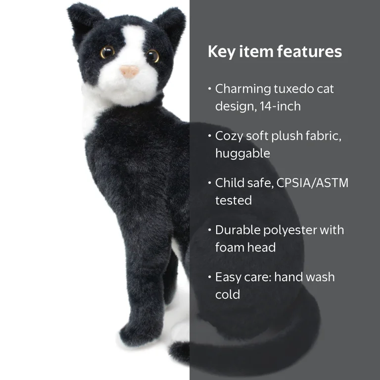 VIAHART, Tuxedo Cat Stuffed Animal Plush, 14 Inch, Black and White VIAHART, Tuxedo Cat Stuffed Animal Plush, 14 Inch, Black and White
