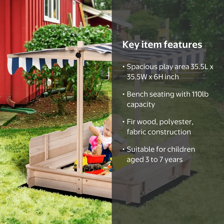 Outsunny Kids' Wooden Sandbox with Covered Lid, Adjustable