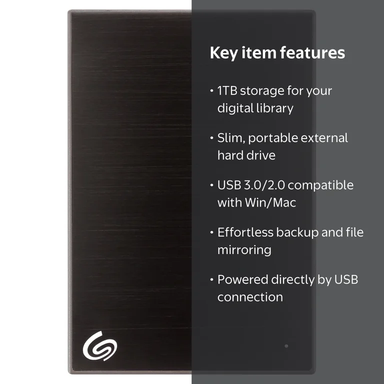 Seagate 1TB Backup Plus Slim Portable Hard Drive, USB 3.0 Storage