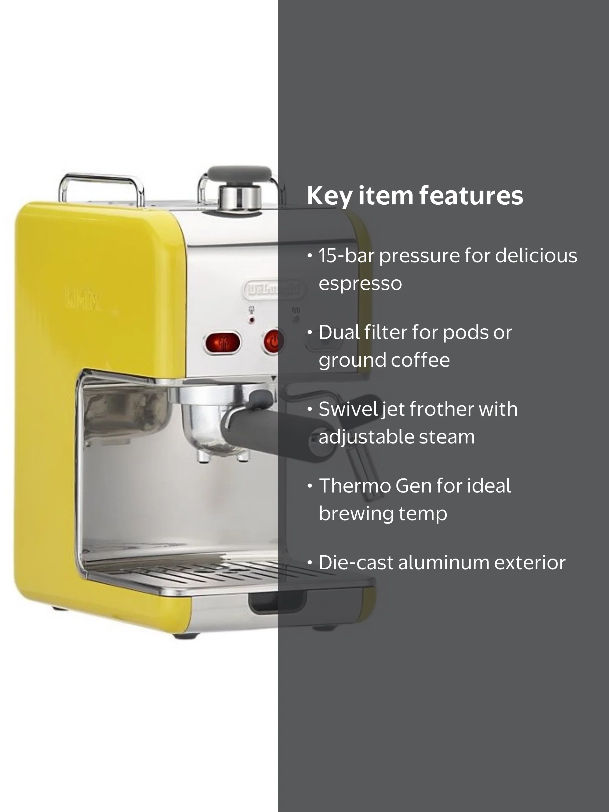 DeLonghi Kmix 15 Bars Pump Espresso Maker, Yellow - Walmart.com
