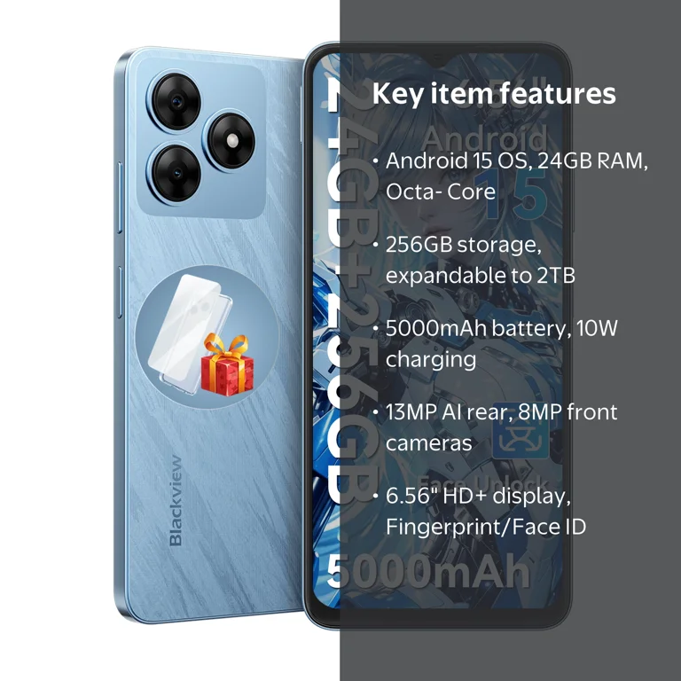 BlacKview WAVE8 4＋8GB 128GB ブラック Blackview WAVE 8 Unlocked Phones, Android 15 Smartphones 24GB+