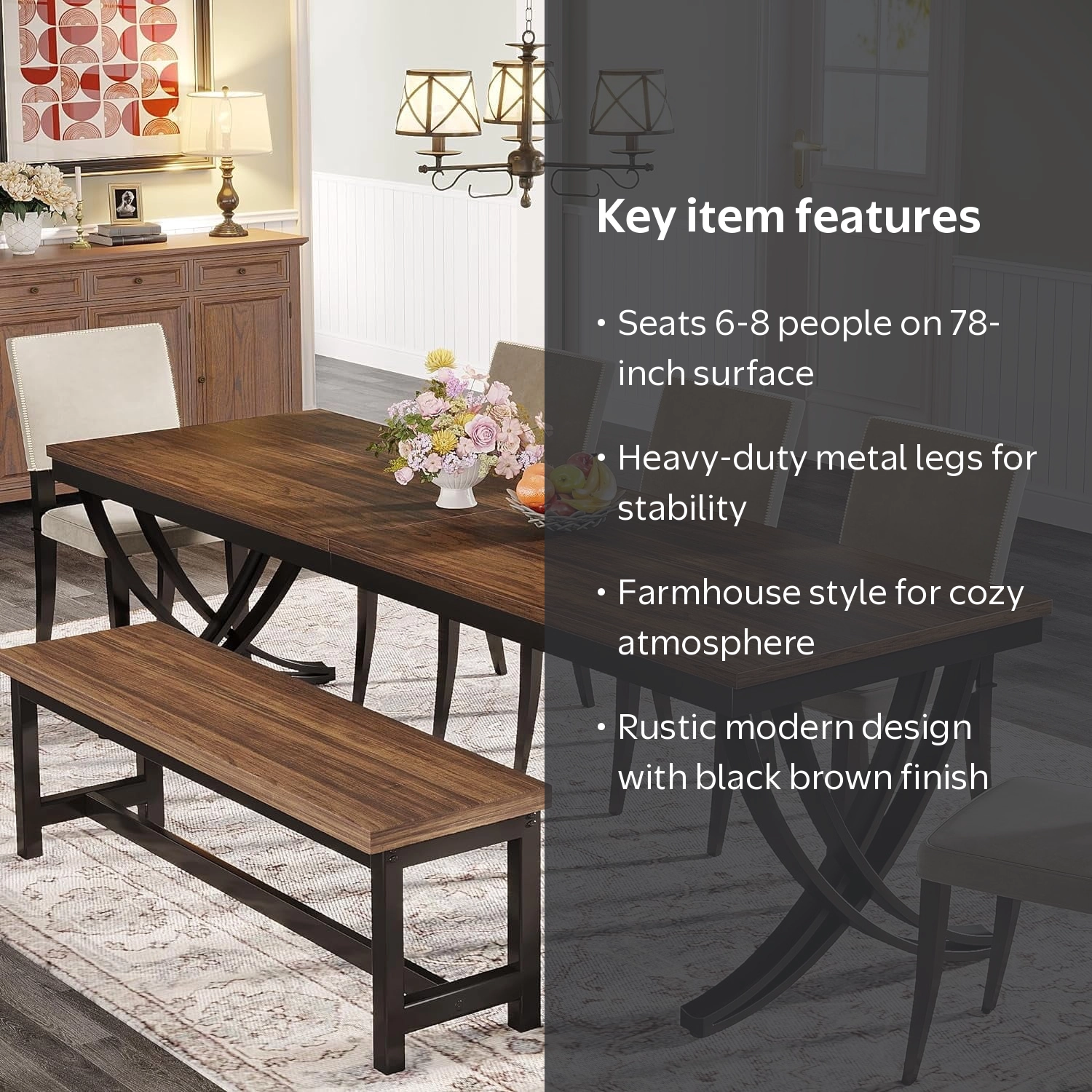 Finmind Rectangular Dining Table for 6-8, 78“ Long 29.53“ Height