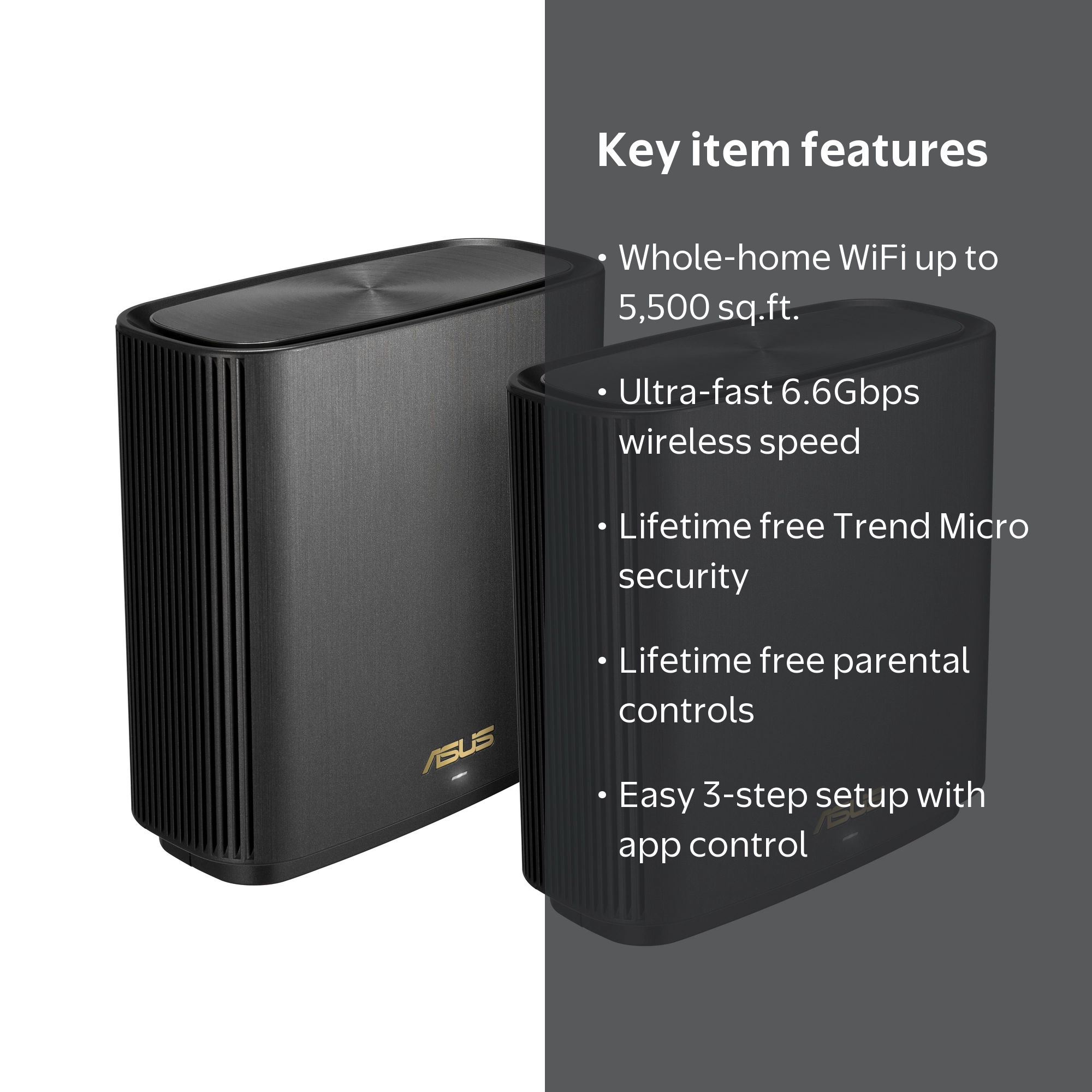 ASUS ZenWiFi AX Whole-Home Tri-band Mesh WiFi 6 System, XT8-BLACK