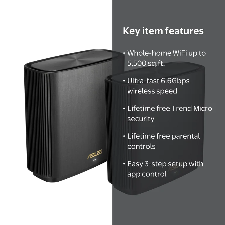 ASUS ZenWiFi AX Whole-Home Tri-band Mesh WiFi 6 System, XT8-BLACK