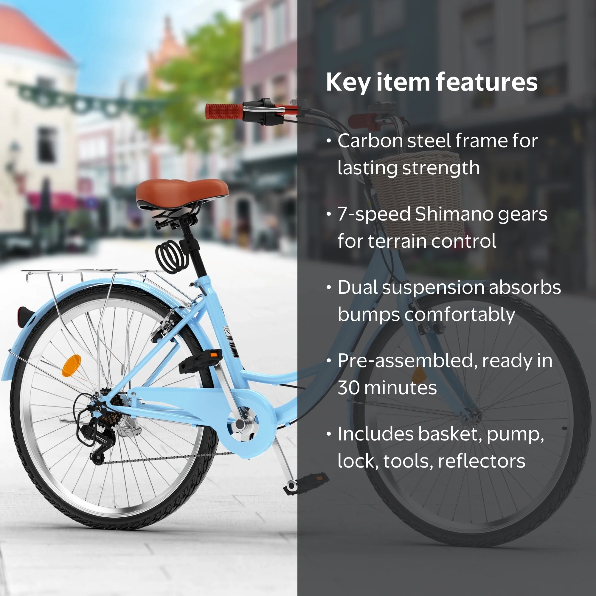 Dextrus 24 Inch Beach Cruiser Bike for Women - 7 Speed Commute