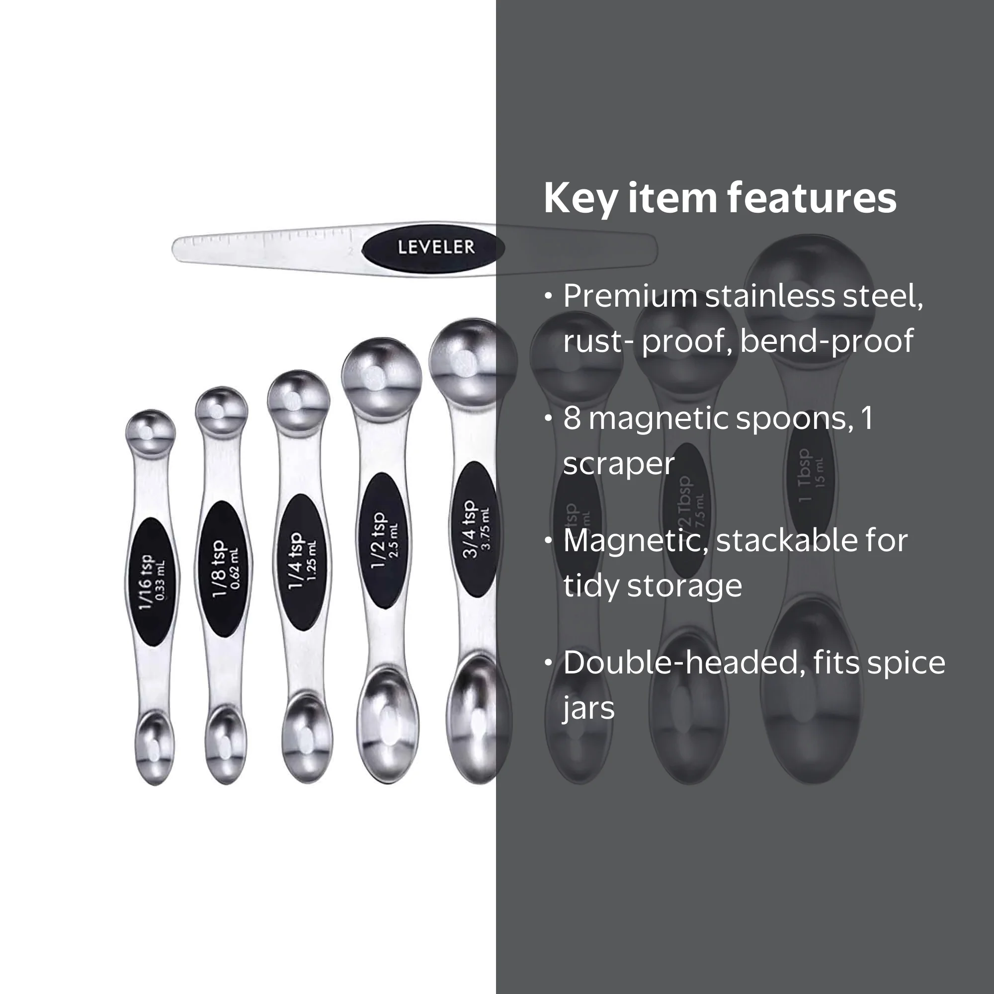 Kiplyki Magnetic Measuring Spoons Set Double-headed Kitchen Spoon