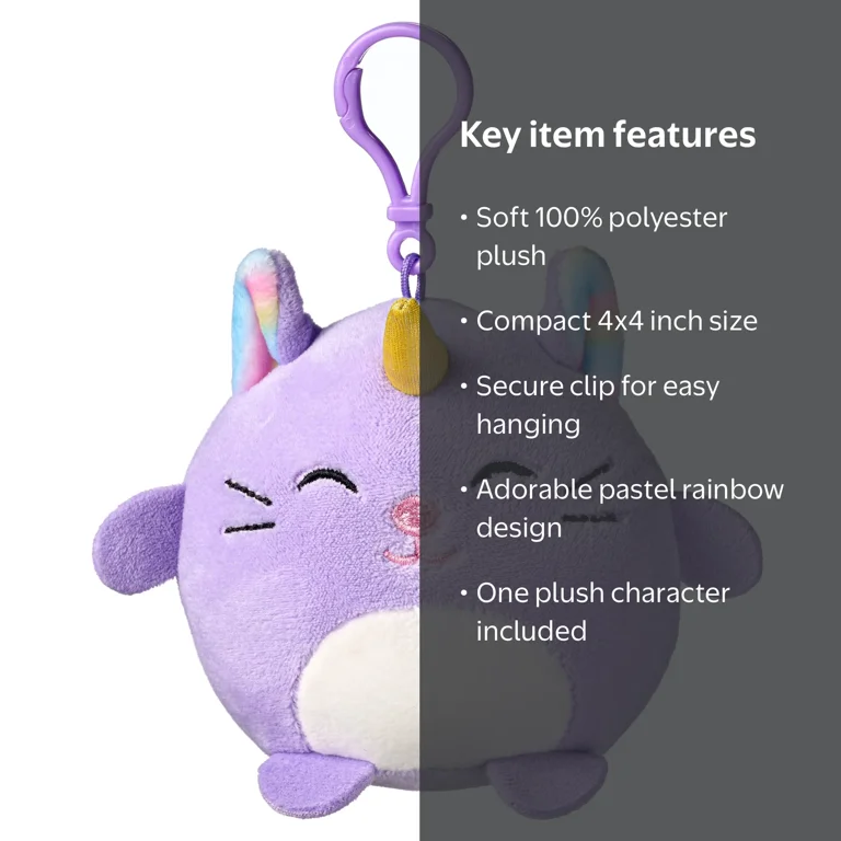 American Greetings 4 in. Plush Unicorn Cat Backpack Clip (1-Count