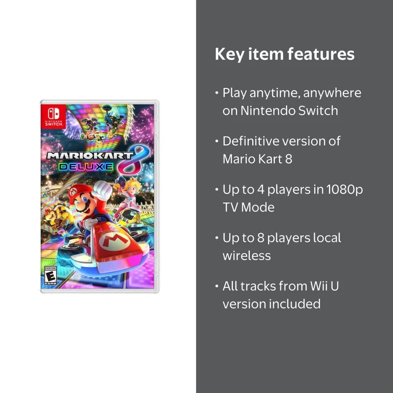 Mario Kart 8 Deluxe racing video game, Nintendo Switch, Physical
