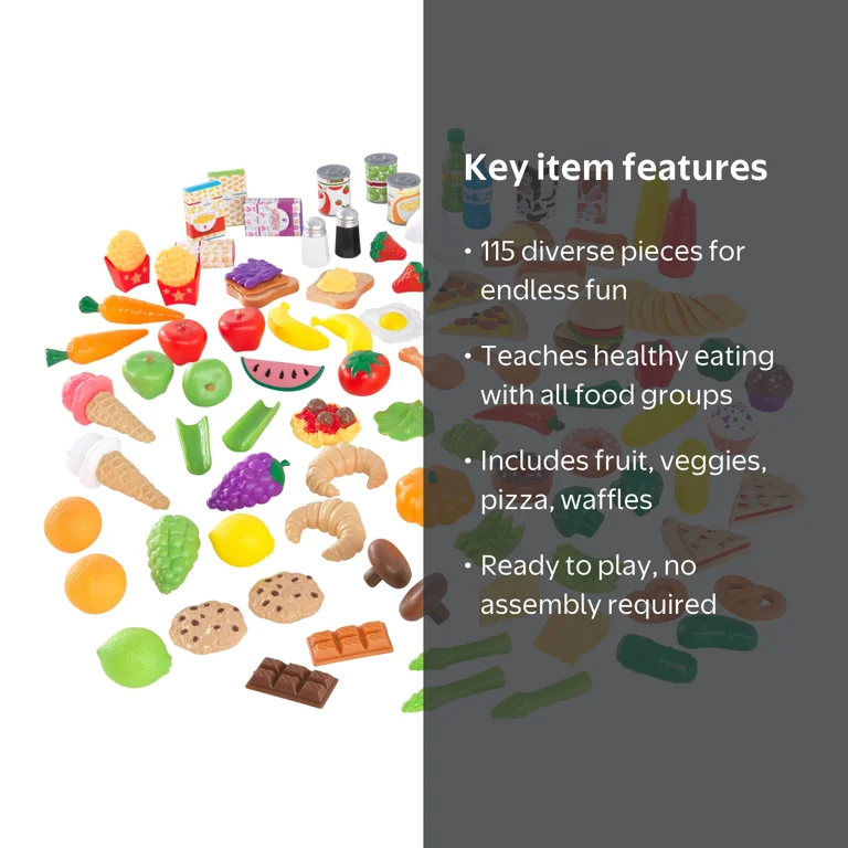 KidKraft 115-Piece Deluxe Tasty Treats Play Food Set, Plastic