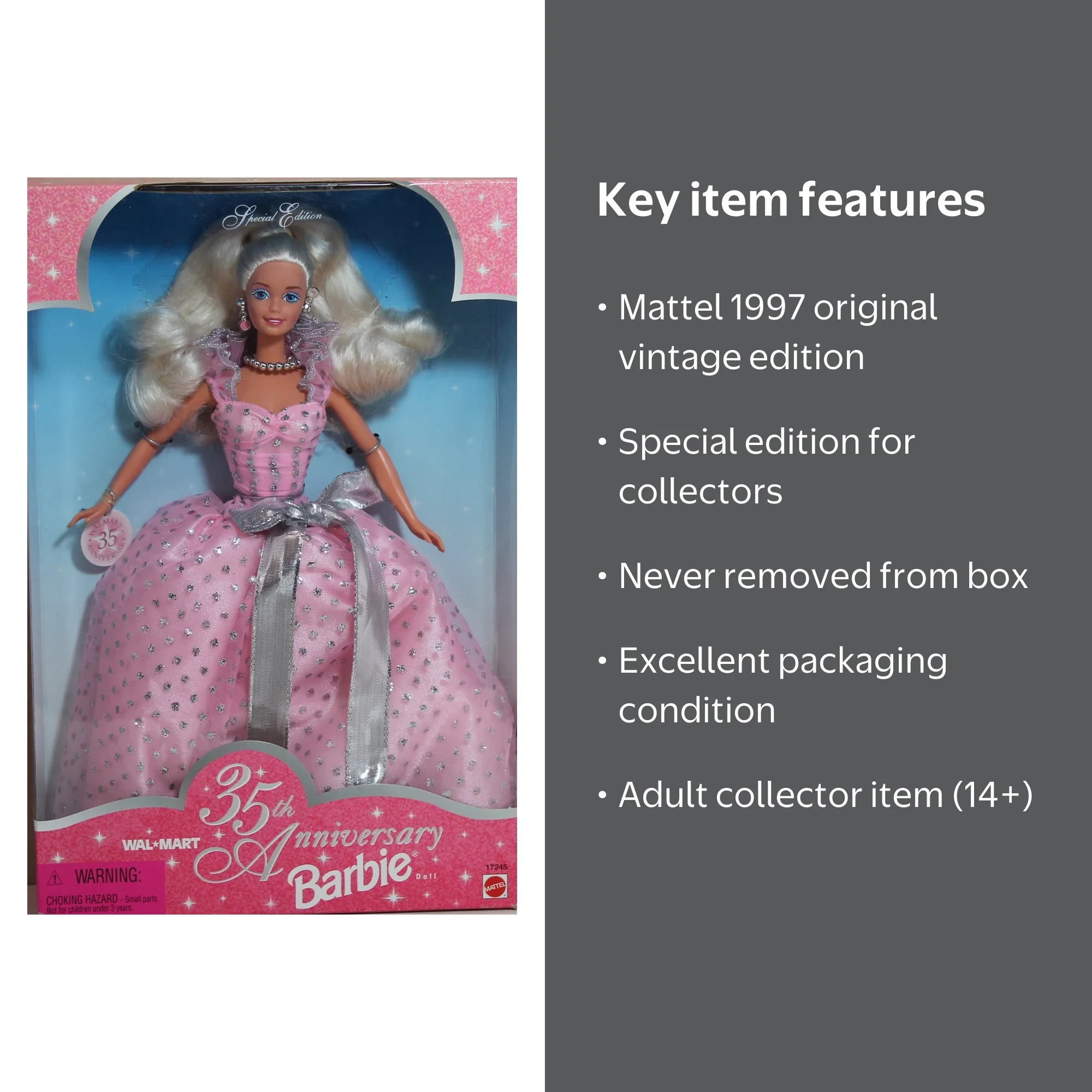 Walmart 35th Anniversary Barbie, 1997 Special Edition, NRFB, Pink