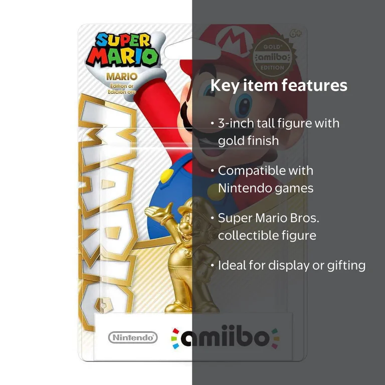 Super Mario Bros. Gold Mario amiibo Action Figure, 3 inches