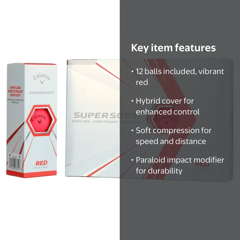 Callaway Golf Supersoft Matte Red Golf Balls, 12 Pack, Hybrid