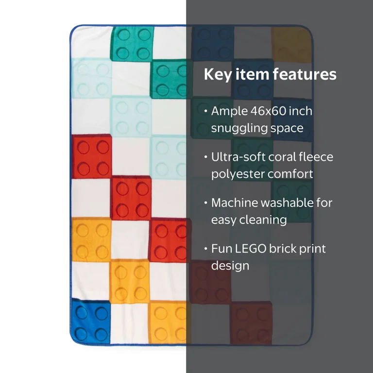LEGO® Kids Multicolor Coral Fleece Throw Blanket for Ages 3+, 46