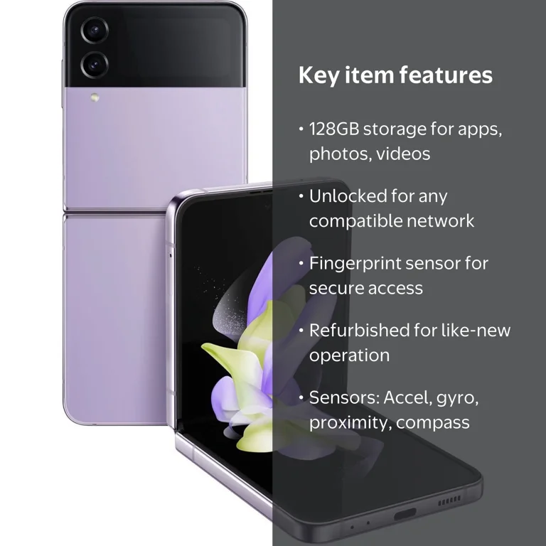 Samsung Galaxy Z Flip4 128GB, Unlocked, Refurbished, F721U, Side