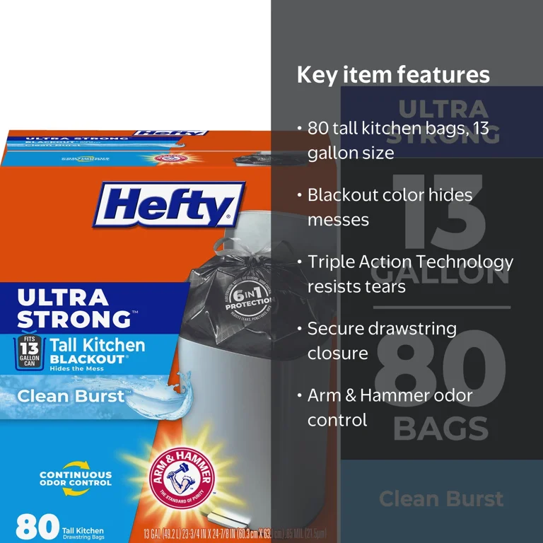 Tmaex フルカーボンファイバードロップバー　3k matte 385mm Hefty, Trash Bags, 13 Gallon Ultra Strong, Tall Kitchen Blackout