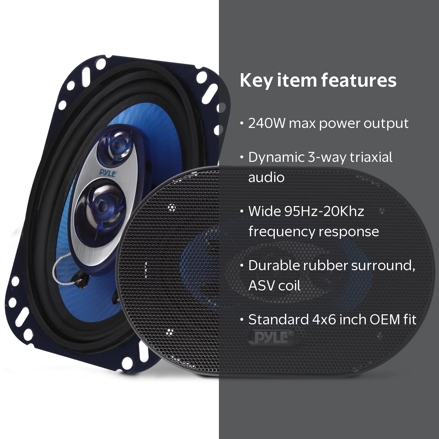 Pyle PL463BL Blue Label 4x6In 240W 3 Way Triaxial Car Speaker
