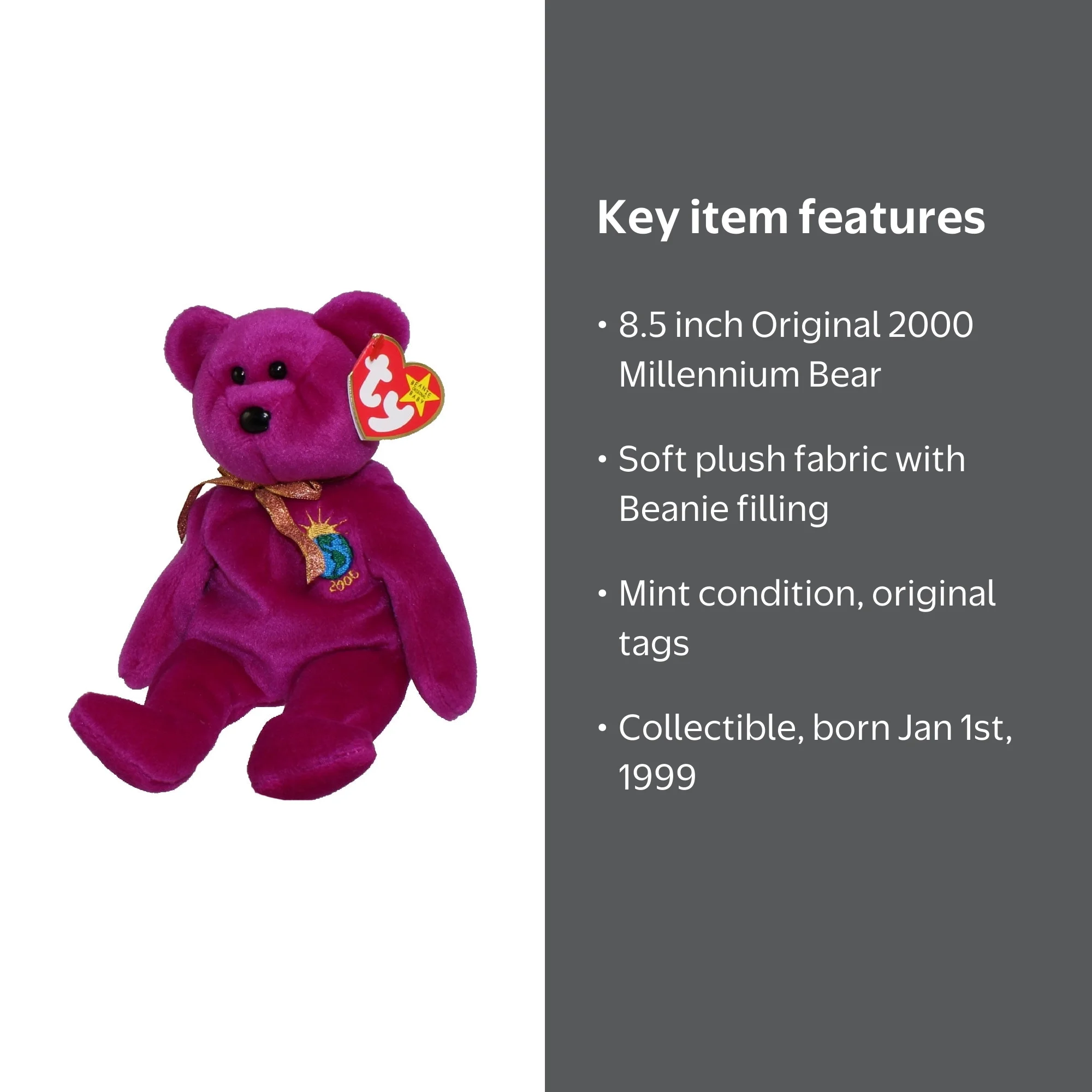 Beanie Babies Millennium 2000 Plush Collectible Teddy, Stuffed