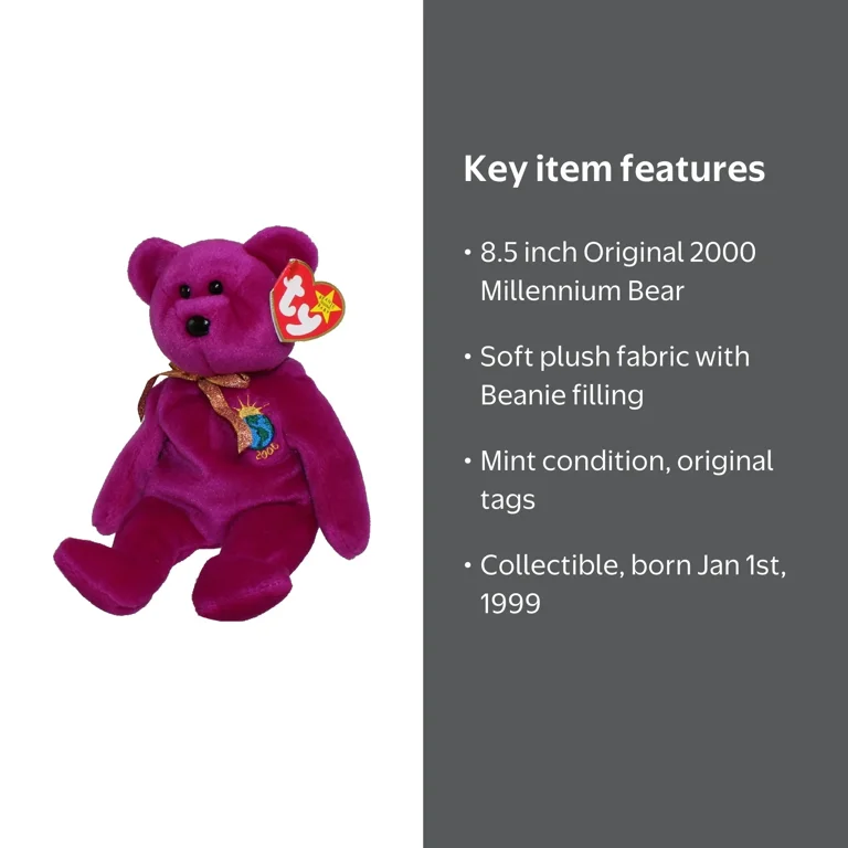 Beanie Babies Millennium 2000 Plush Collectible Teddy, Stuffed
