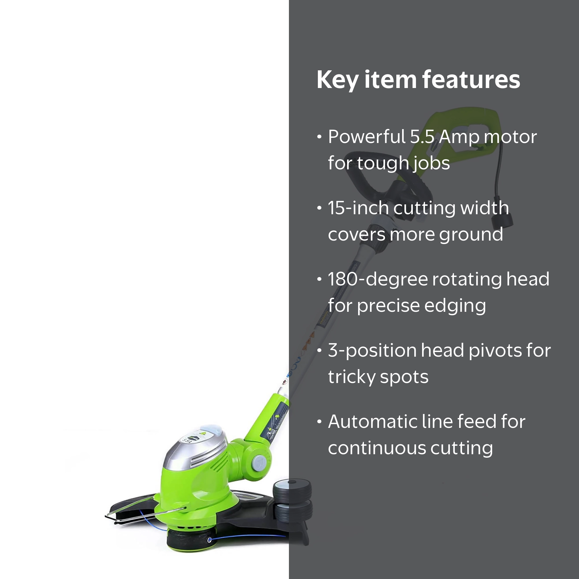Greenworks 15 in 5.5 Amp Corded Electric String Trimmer Edger