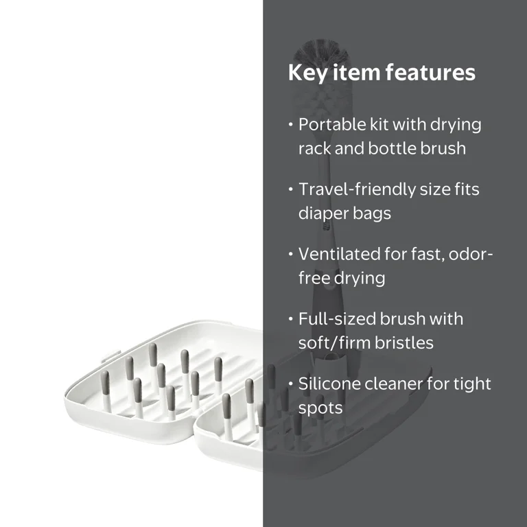 OXO Drying Rack with Bottle Brush Gray Compact Portable for