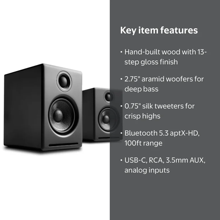 Audioengine A2 24 Bit HiRes Desktop Speakers with Bluetooth - Pair