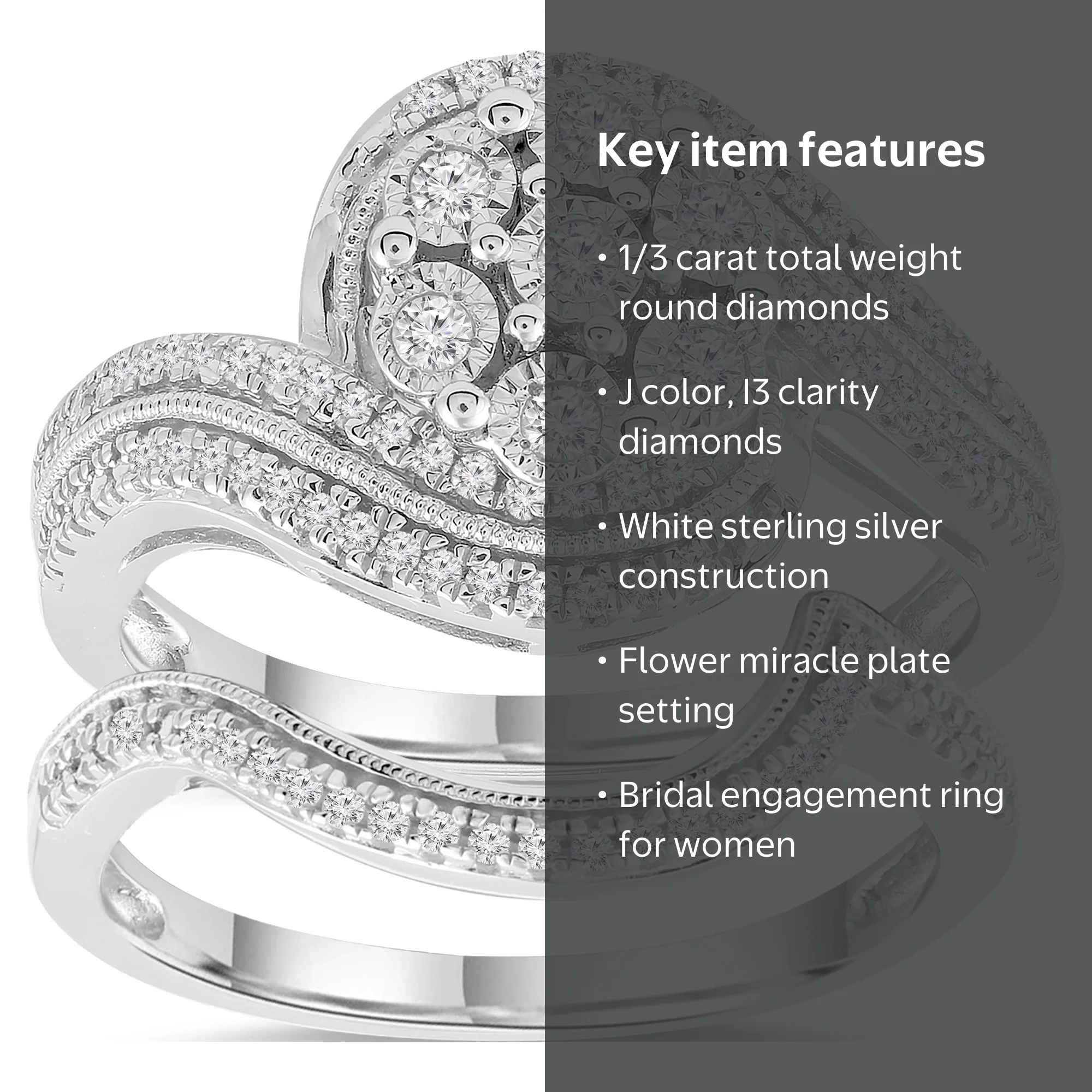 Forever Bride Sterling Silver 1/3 CTTW Diamond Flower Bridal Set