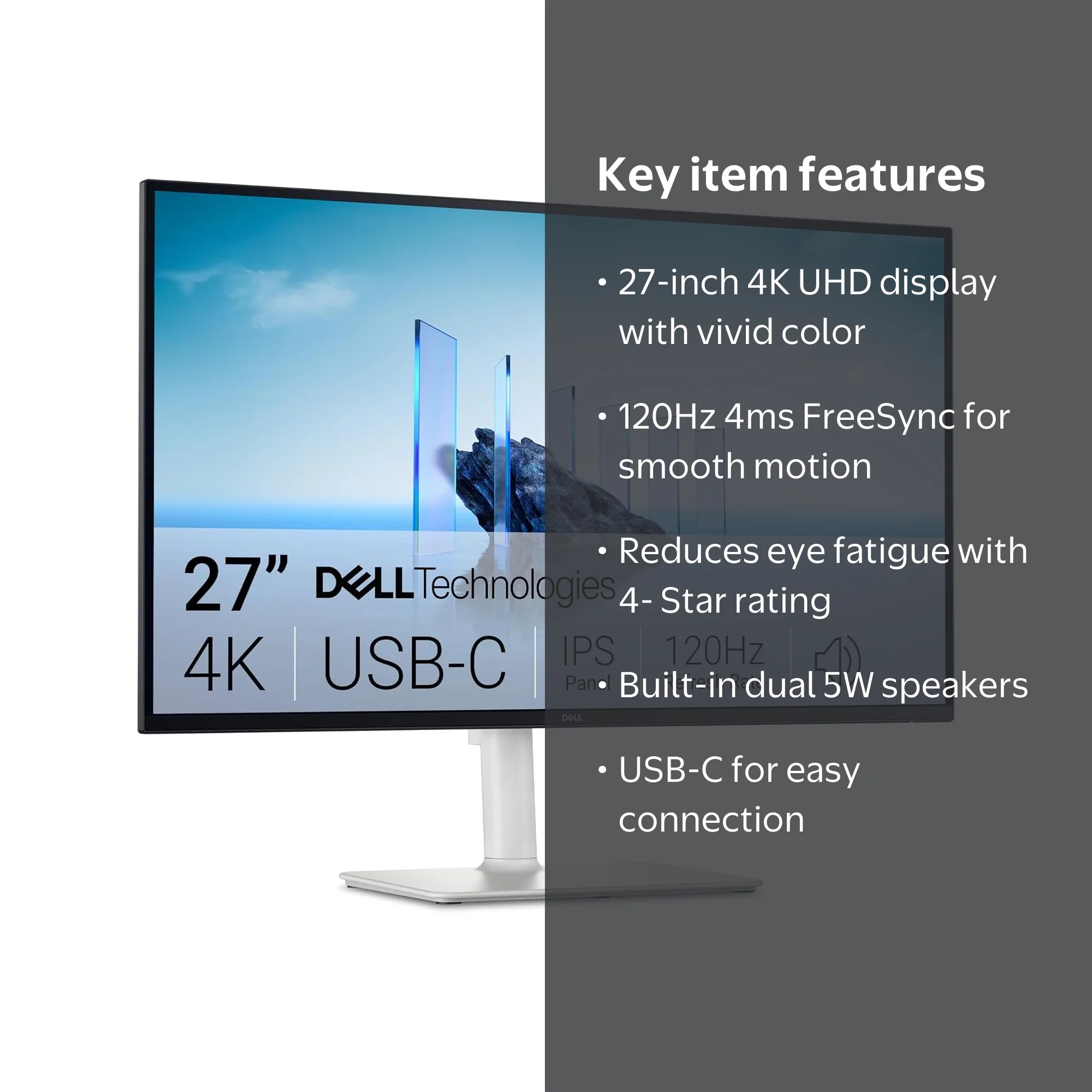 Dell S2725QC-A 27インチ 4K モニター（ホワイト）美品 Dell, 27-Inch 4K UHD LED Monitor, S2725QC, Ash White - Walmart.com