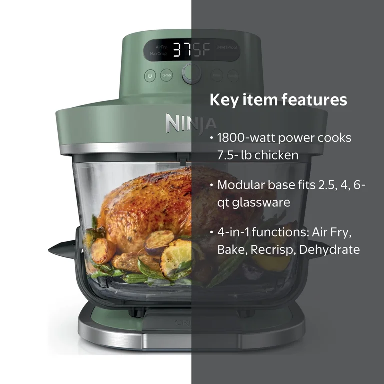 Ninja Crispi Pro Glass Air Fryer 6-Qt, 4-in-1, Air Fry Bake