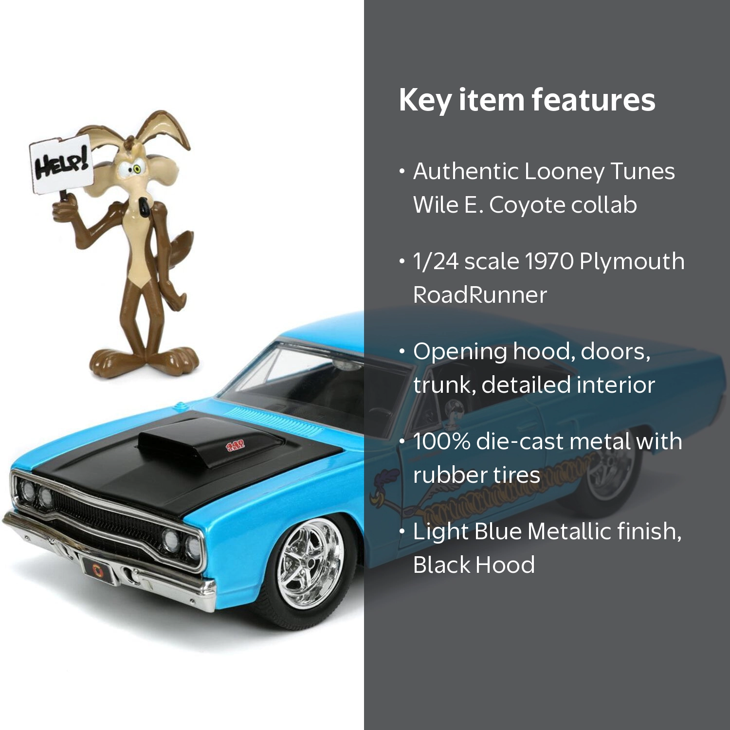 Looney Tunes Wile E. Coyote & 1970 Plymouth Road Runner Diecast