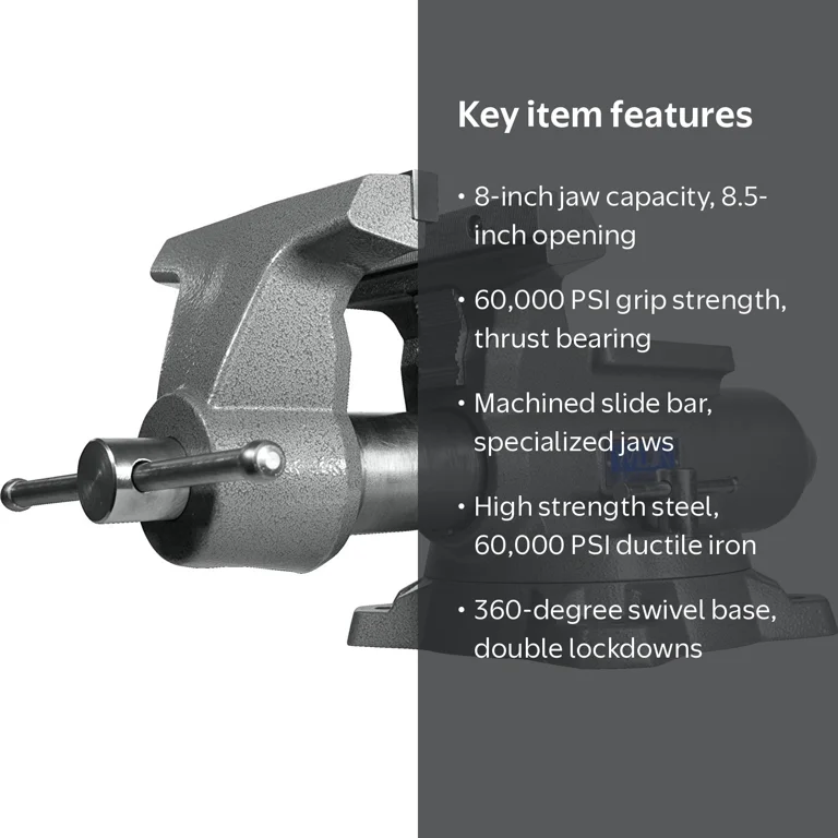 Wilton 865M Mechanics Pro Bench Vise – 6.5" Jaw, 6" Opening, 360° Swivel Base, 60,000 PSI Ductile Iron