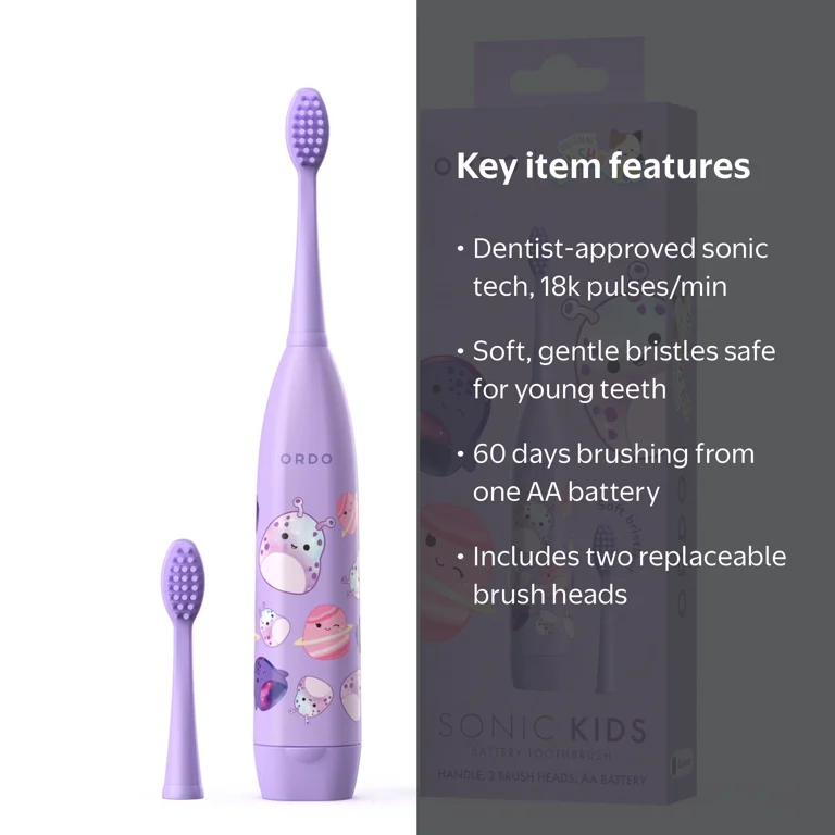 Ordo Kids Battery Sonic Toothbrush - Squishmallows Daxxon - Purple