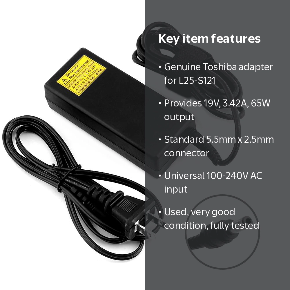 東芝(TOSHIBA) OSWindows 8.1 Pro Toshiba 19.00V 3.42A 65W Laptop Adapter, 5.5mm x 2.5mm Connector