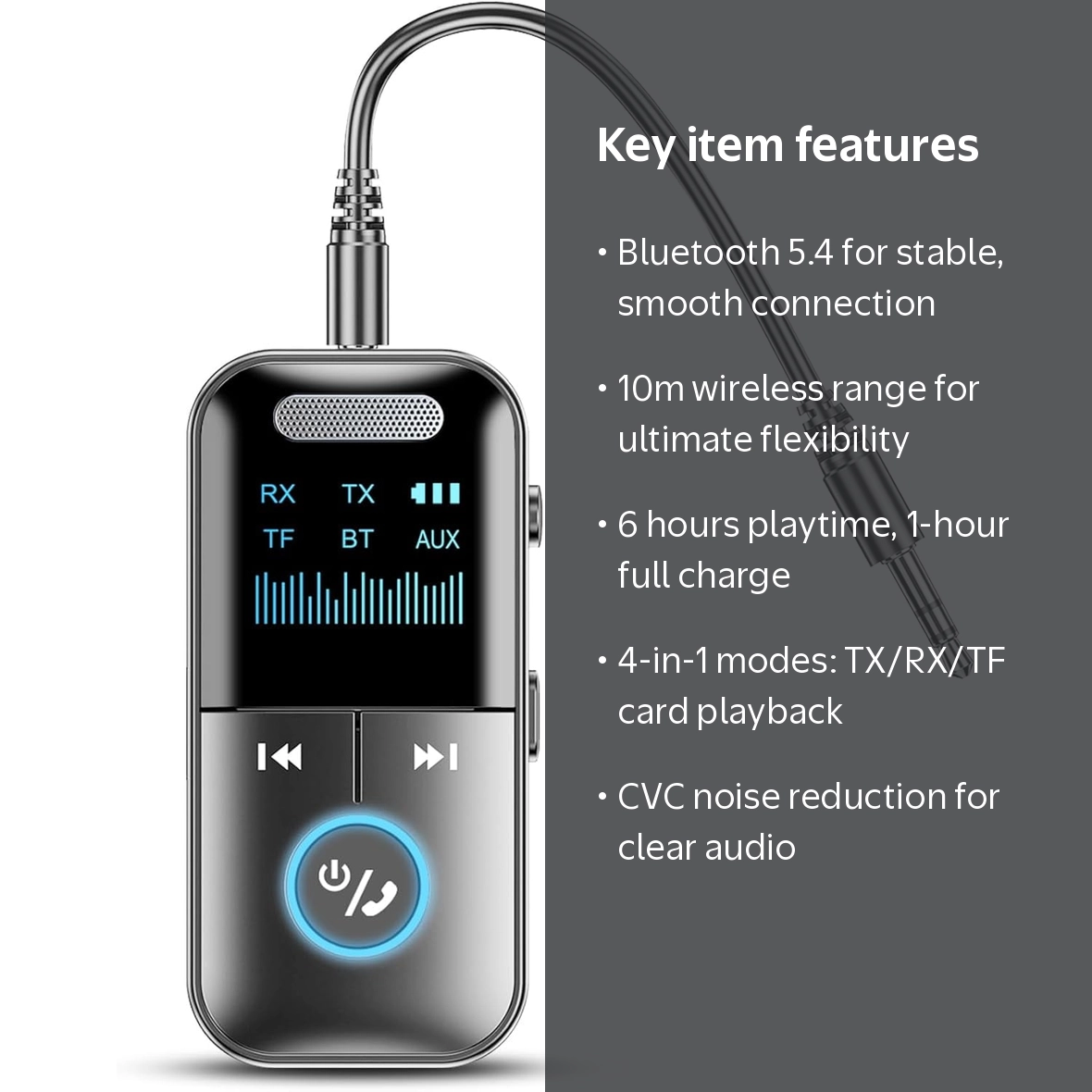 MUSICOZY 5.4 Aux Bluetooth Adapter, 4-in-1 Transmitter Splitter