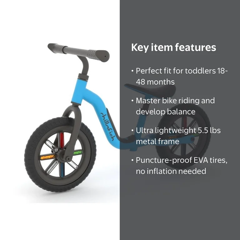 Chillafish Blue Buzzi 10' Balance Bike for Kids 1.5 Years and