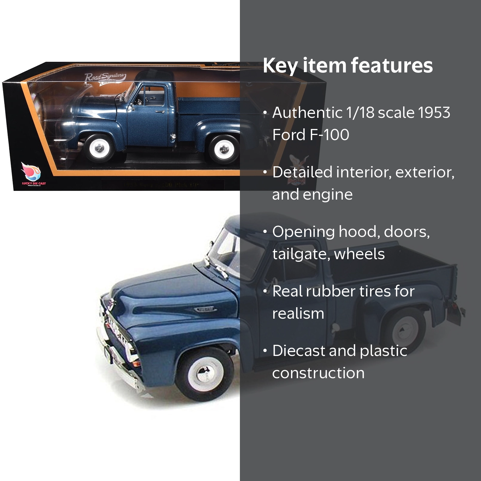 1953 Ford F-100 Pickup Dark Blue 1/18 Diecast Model Car by Road