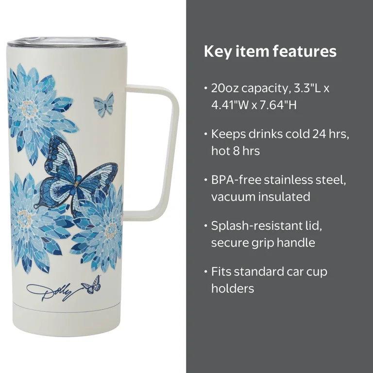 Dolly Parton 20 oz Doublewall Stainless Steel Travel Mug Blue