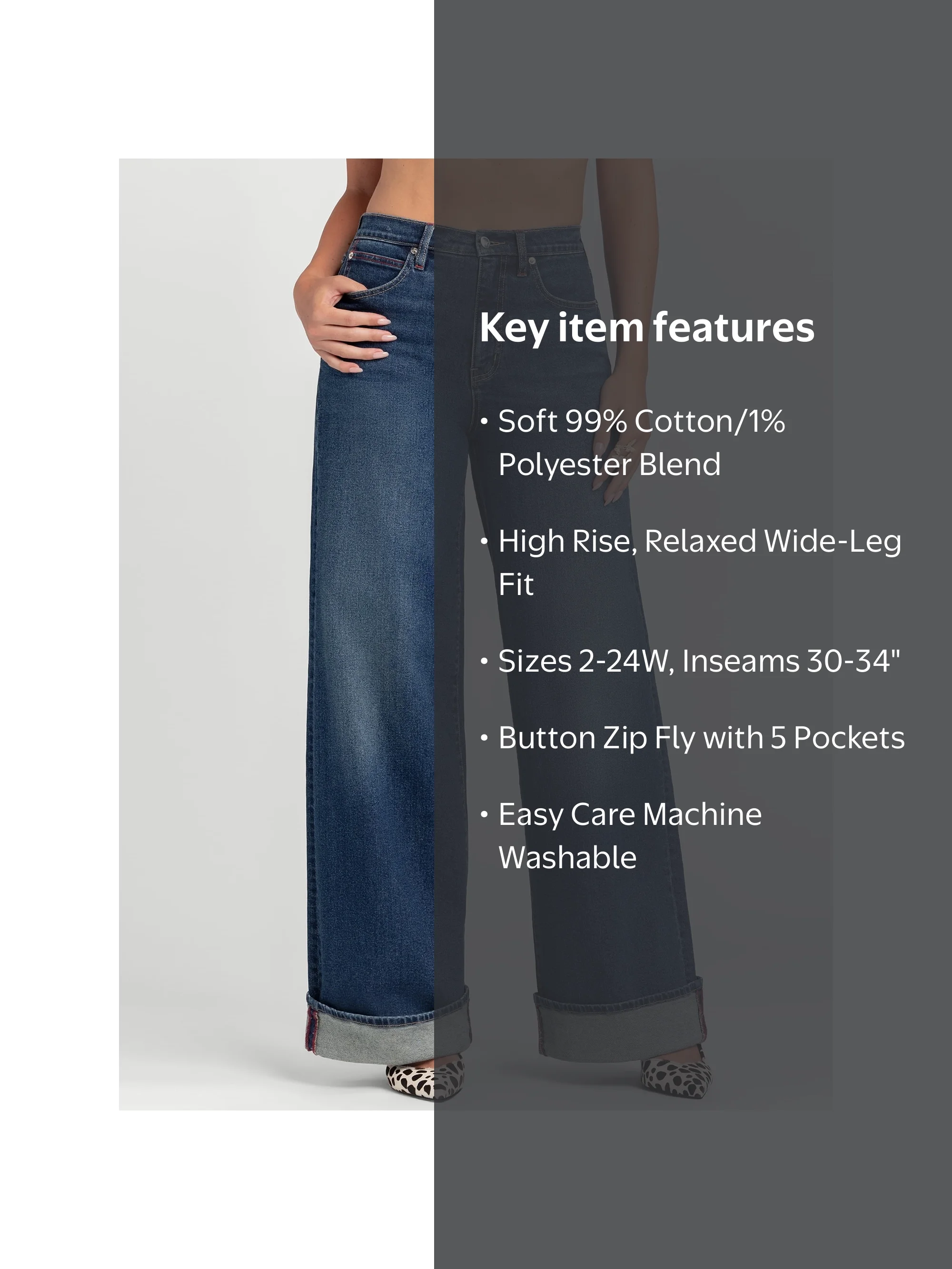 Jessica Simpson Women's and Women's Plus Freesia Wide Leg Jeans