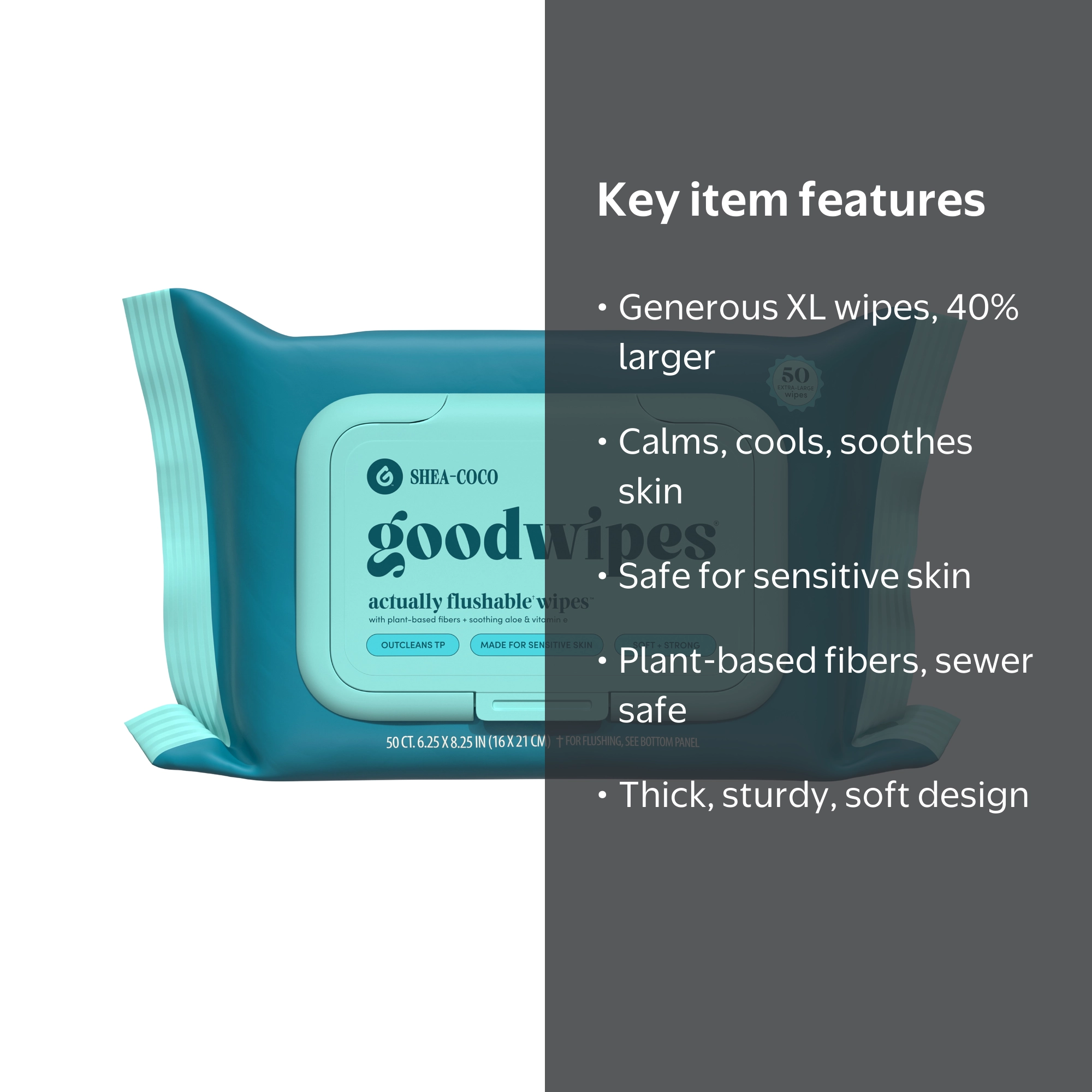 goodwipes Flushable Butt Wipes, Shea-Coco Scented, 5 Pack, 250