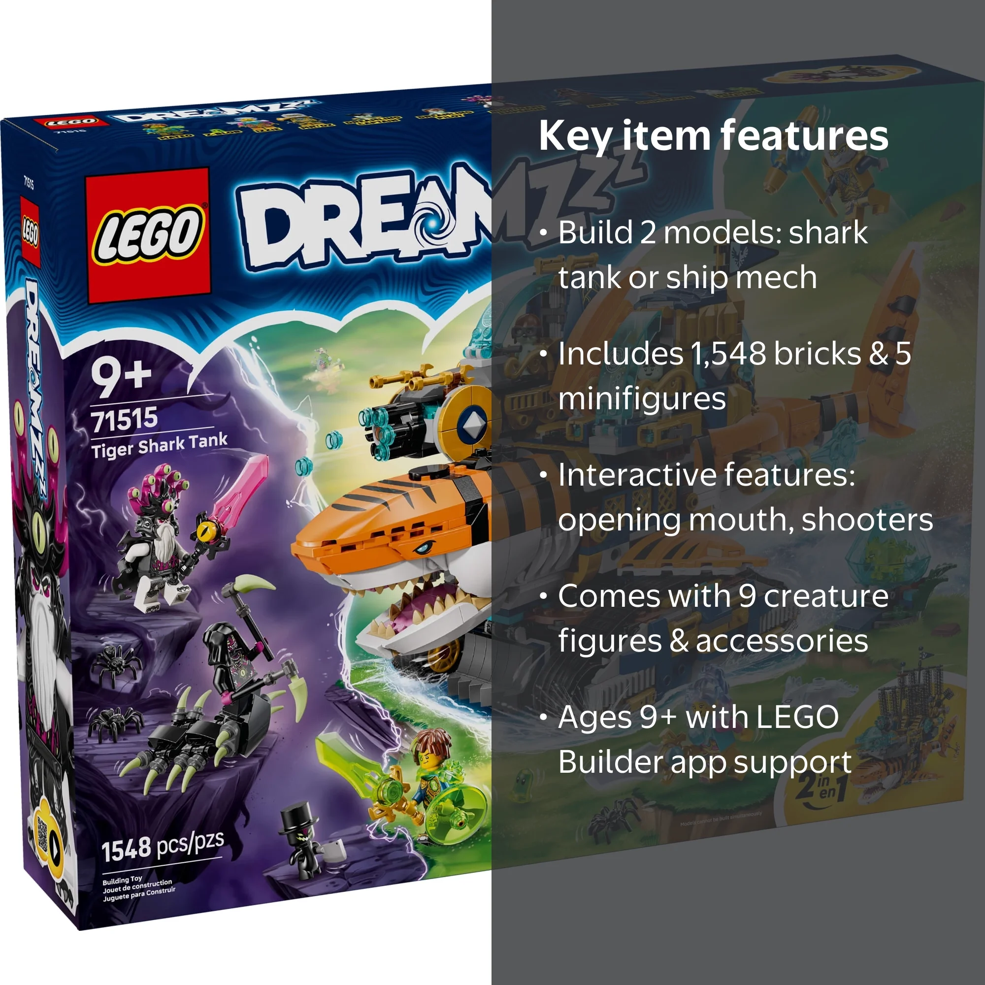 l❣️ LEGO, DreamZzz Tiger Shark Tank Building Toy, 71515, 2 Build