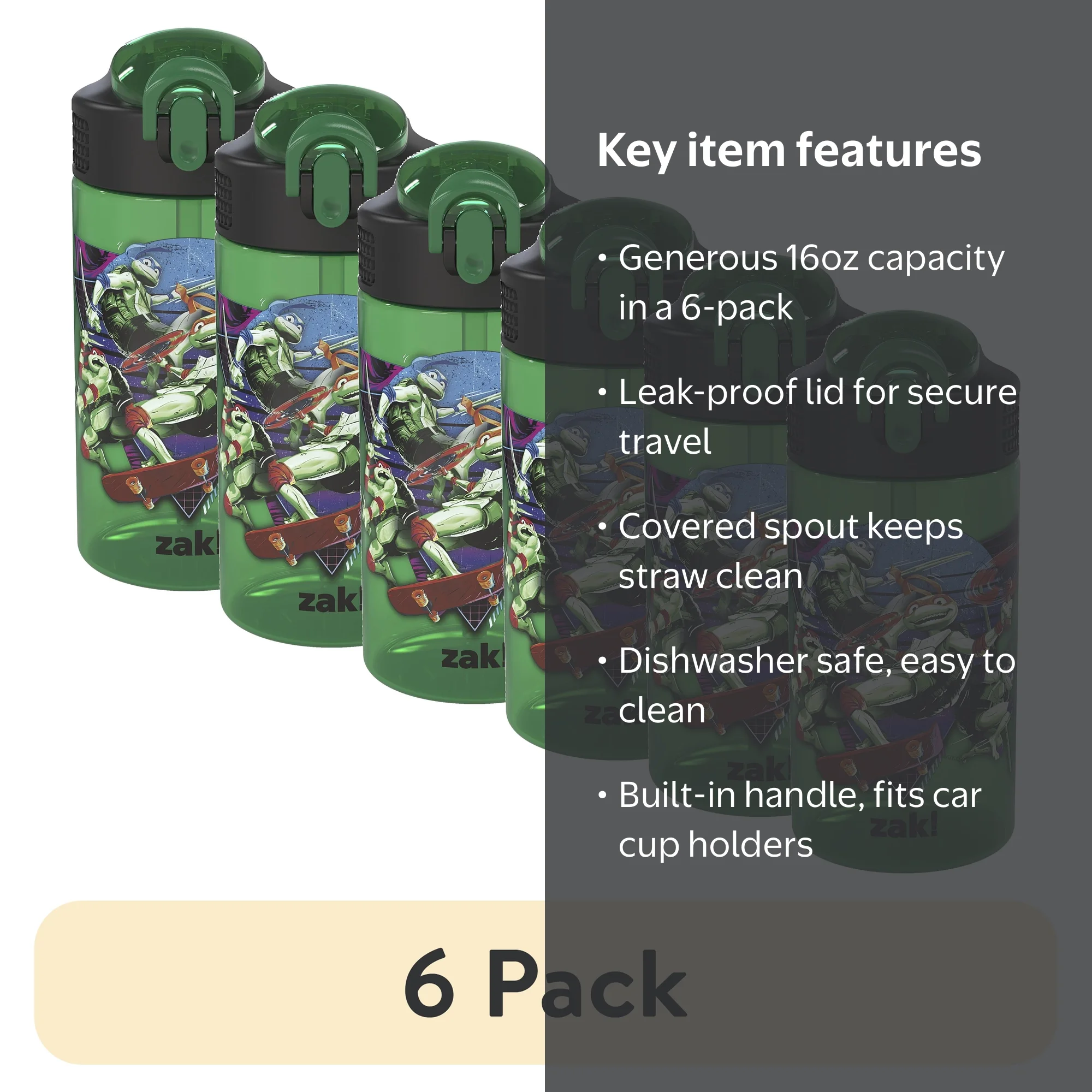 6 pack) Zak Designs 16oz Teenage Mutant Ninja Turtles Kids Straw